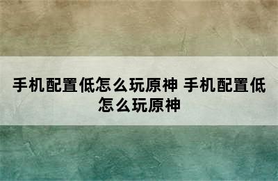 手机配置低怎么玩原神 手机配置低怎么玩原神